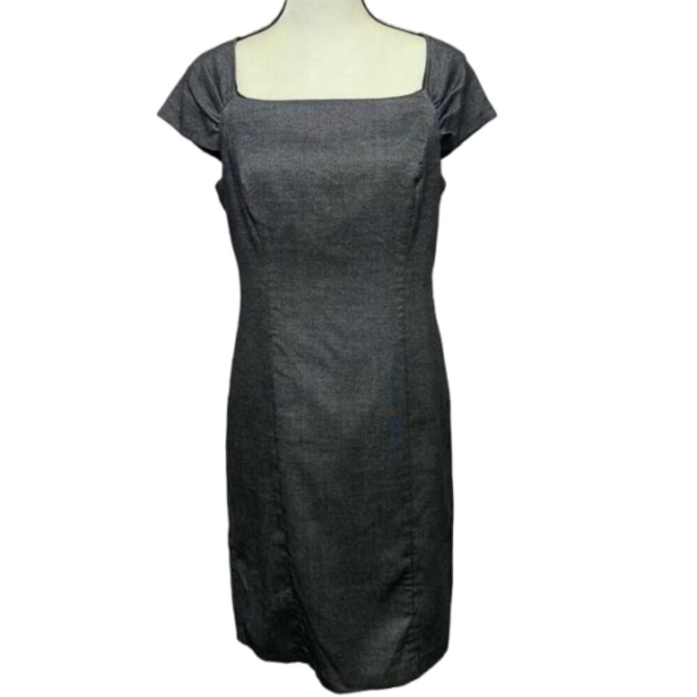 2/$30 Ann Taylor Gray Sheath Dress Cap Sleeve Square Neck Zip Up Size 8 #0668